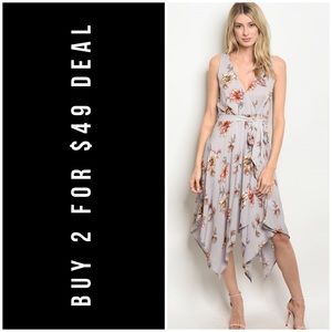 LAST1️⃣//LIGHT GRAY FLORAL MIDI DRESS